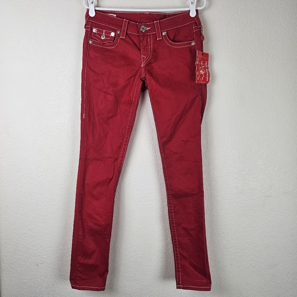 True Religion Stella Low Rise Skinny Jeans Size 27 Red Stretch Denim Logo - Picture 3 of 16